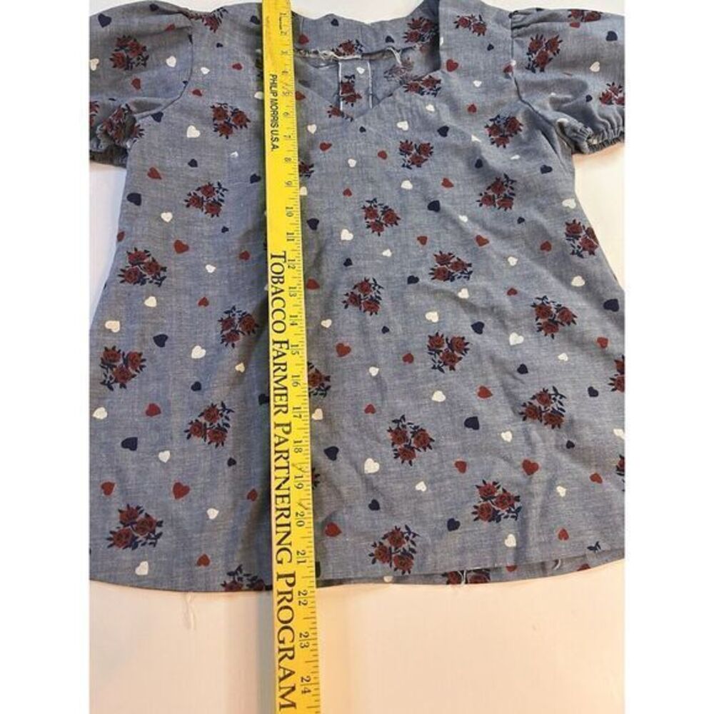 Vintage Women's Top Size Small 1960s Homemade Blue Red White Hearts - Picture 3 of 10